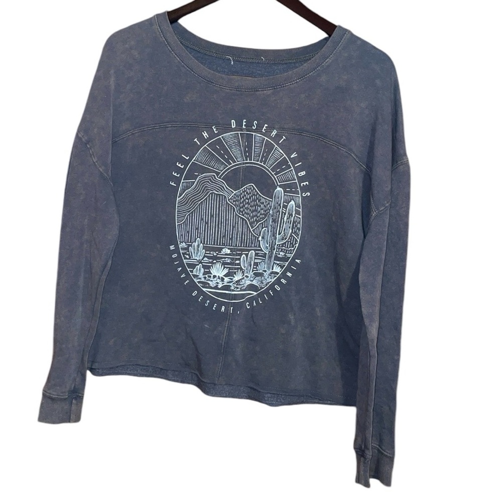 GRAY MINERAL WASH MOJAVE DESERT, CALIFORNIA GRAPHIC SCENERY SWEATER SIZE MEDIUM